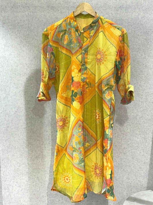 Yellow Lurex Chiffon Kurta - 400 - AA0588