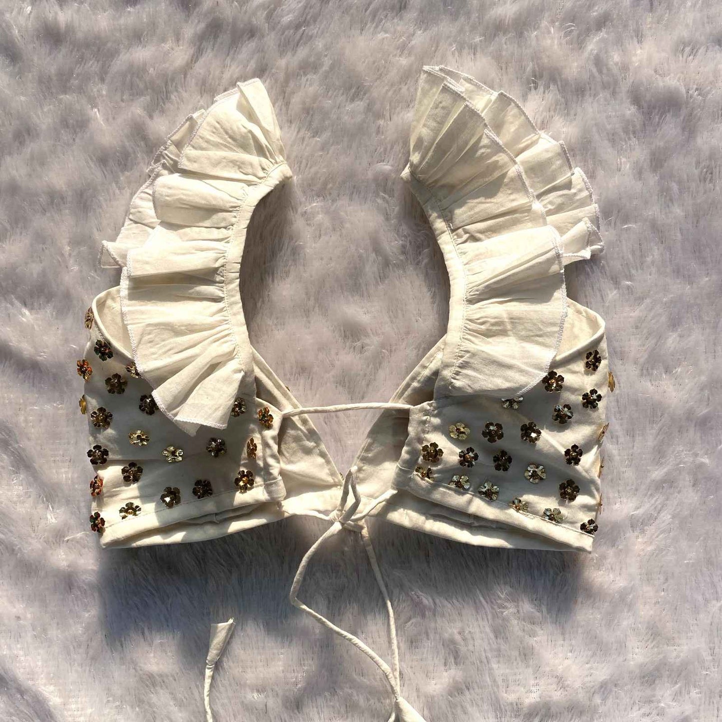 White Floral Sequin HandWork Bra - KJ0204