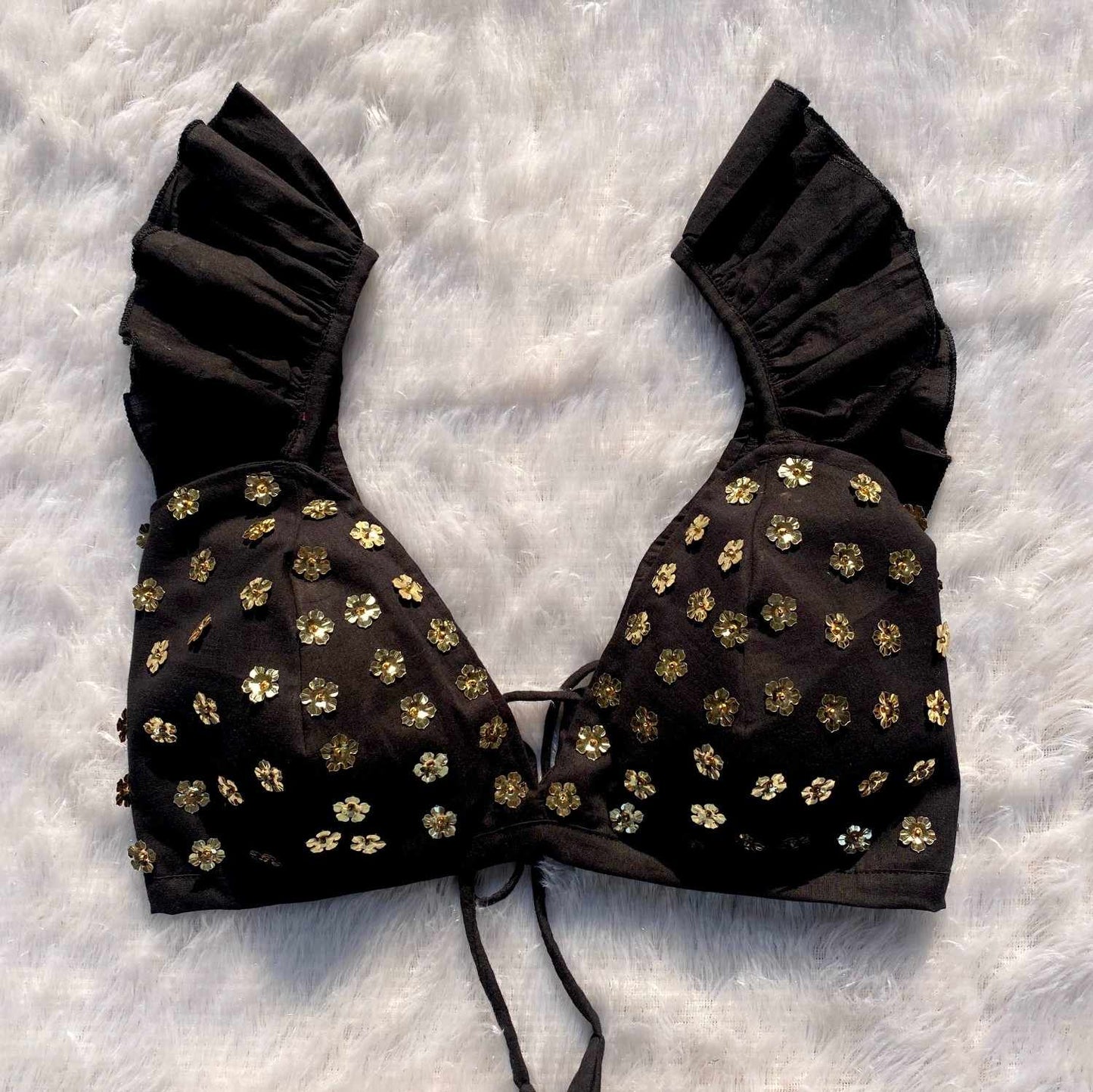 Black Floral Sequin HandWork Bra - KJ0208