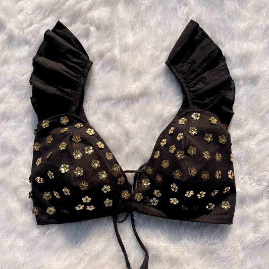 Black Floral Sequin HandWork Bra - KJ0208