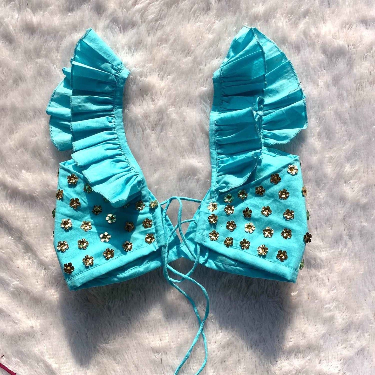 Blue Floral Sequin HandWork Bra - KJ0201