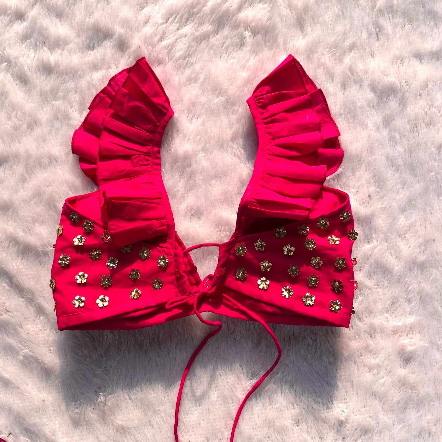 Pink Floral Sequin HandWork Bra - KJ0206