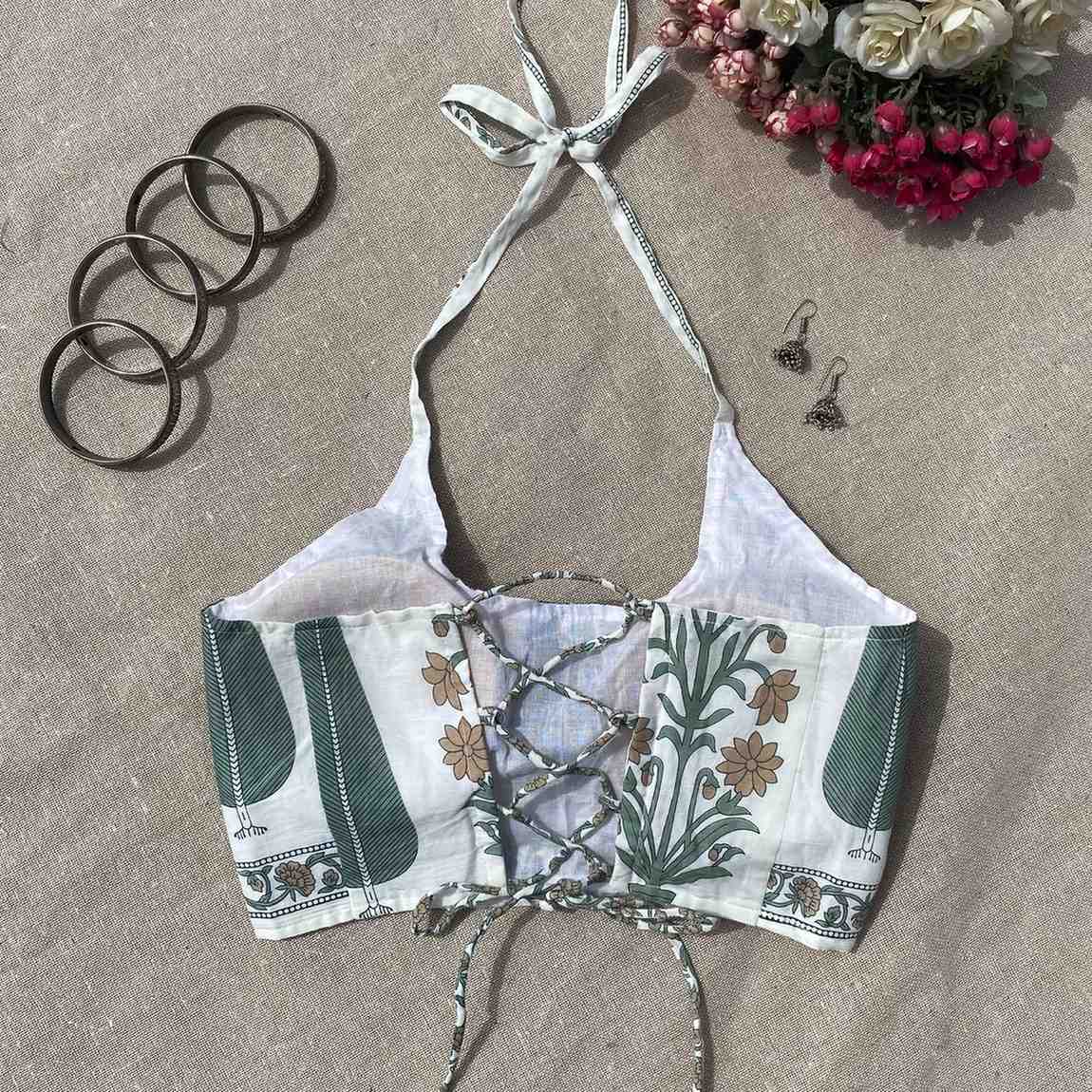 Green Flower Pot Removable Pads Criss Cross Top - KJ10177