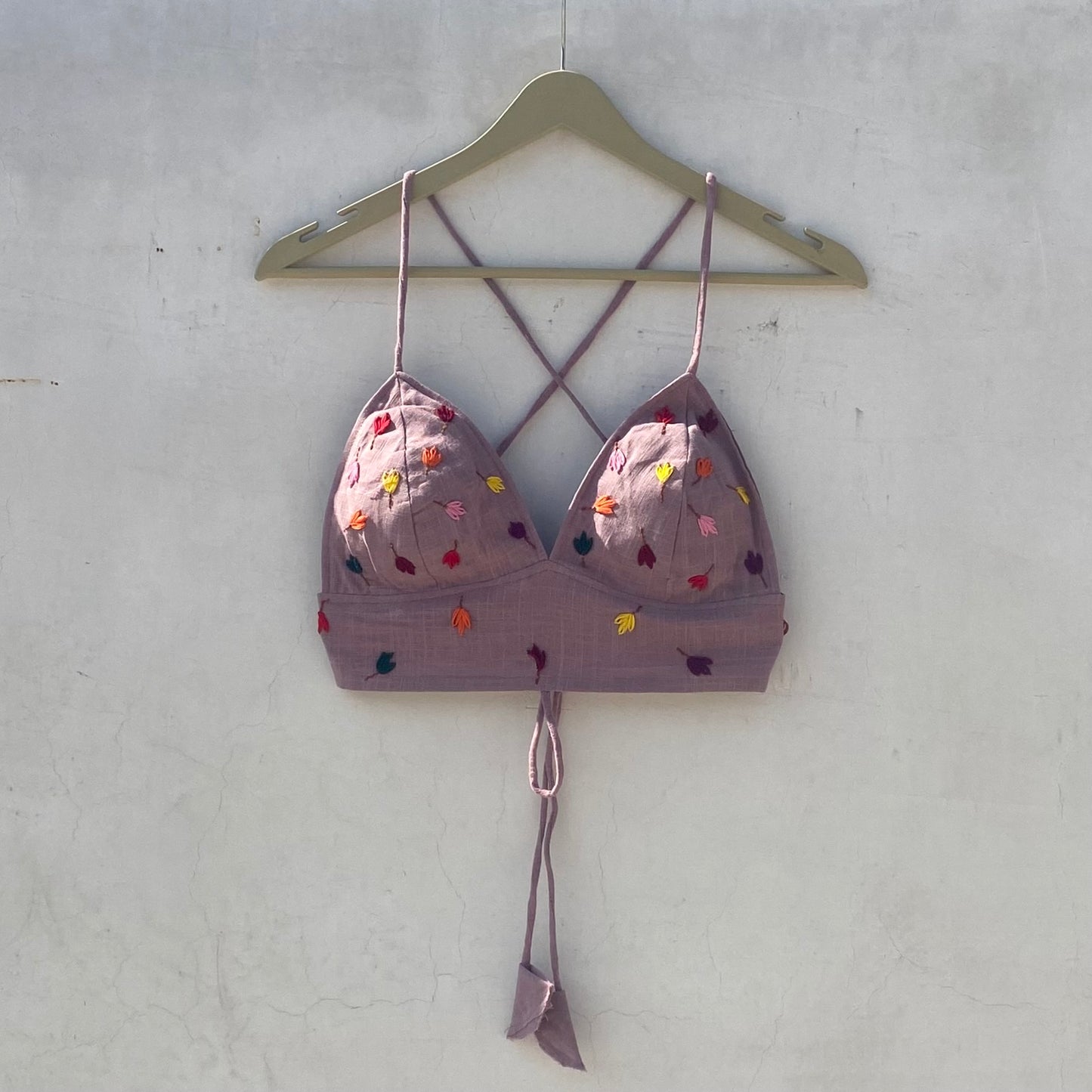 Wine Patel Embroidery Removable Pads Bra - KJ10203