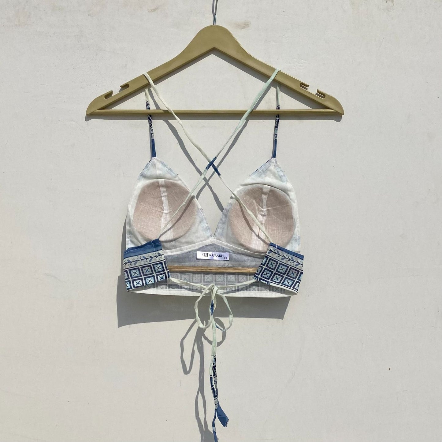 White Blue Floral Removable Pads Bra - KJ0940