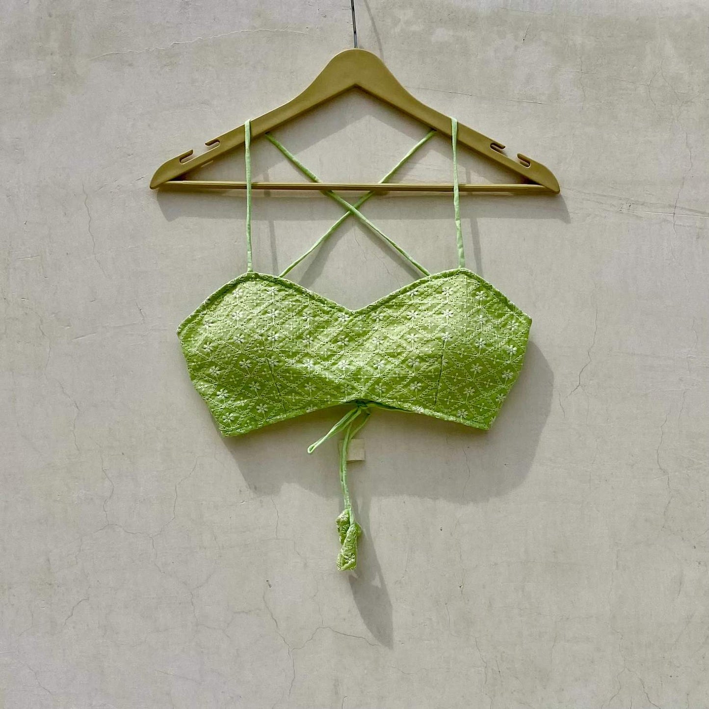 White Mul Shirt and Green Chikan Bra Combo - KJ10075