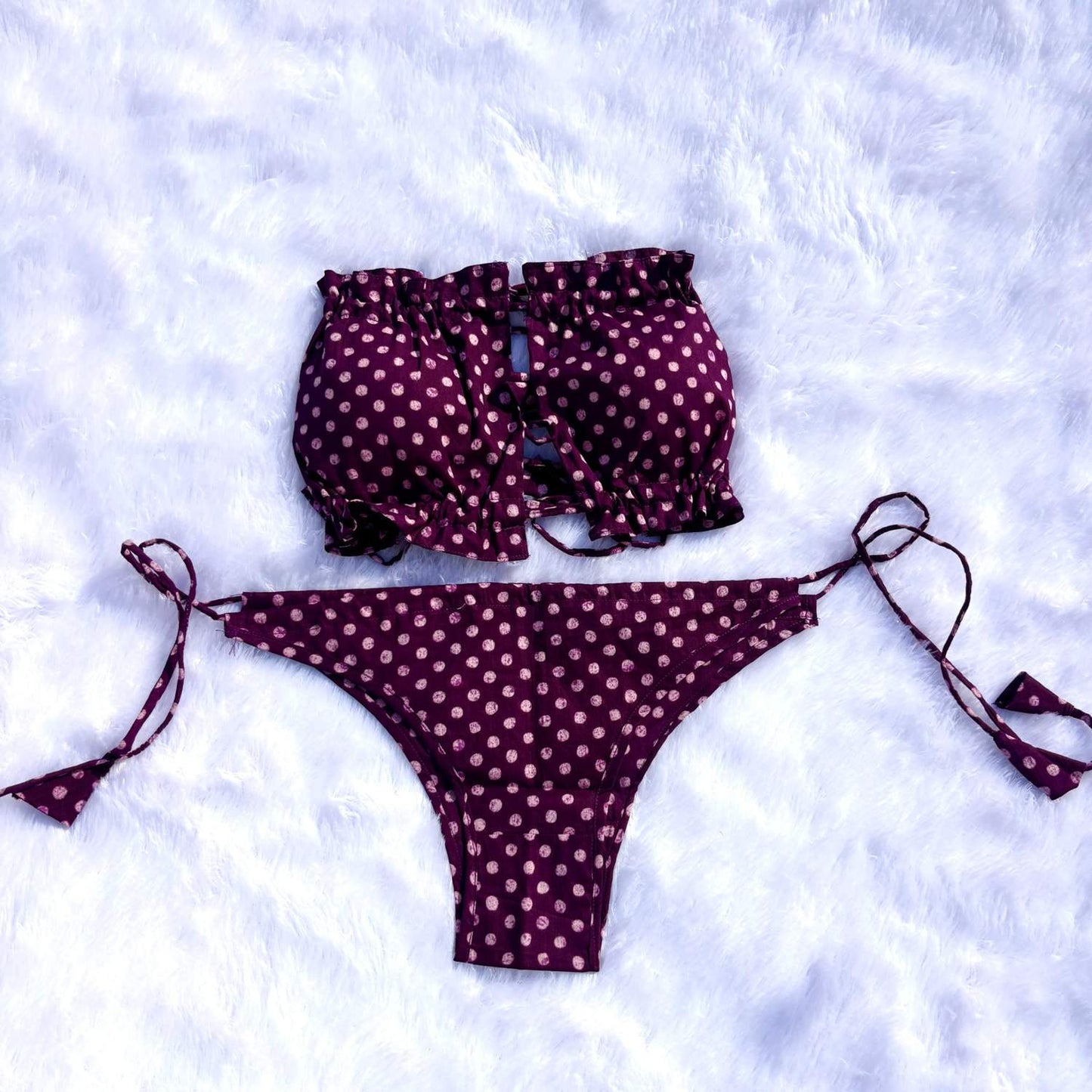 Purple Polka beach wear set - KJ10413