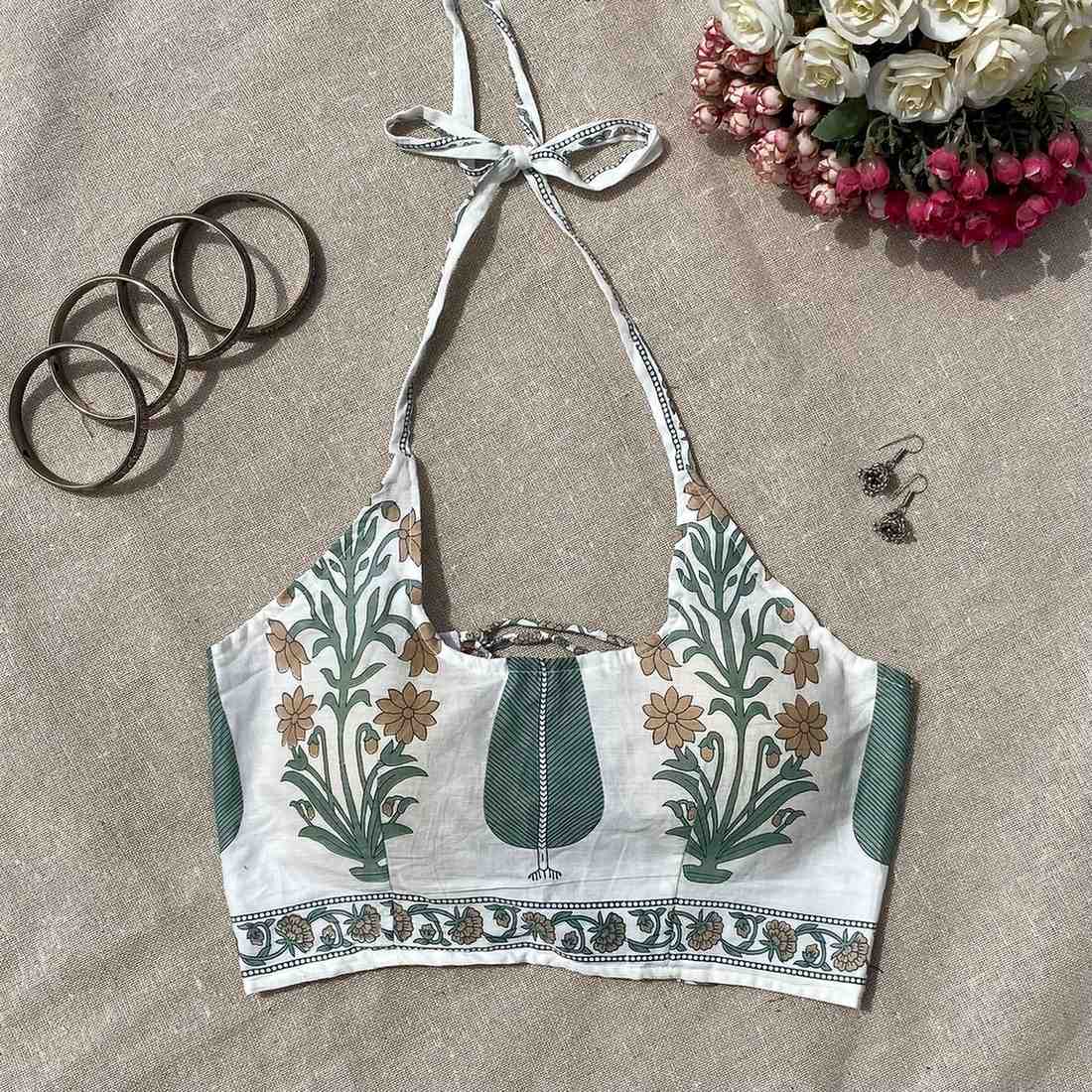 Green Flower Pot Removable Pads Criss Cross Top - KJ10177