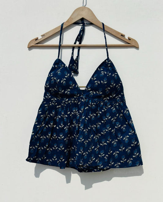 Indigo Blue Floral Tree Removable Pads Top - KJ0895