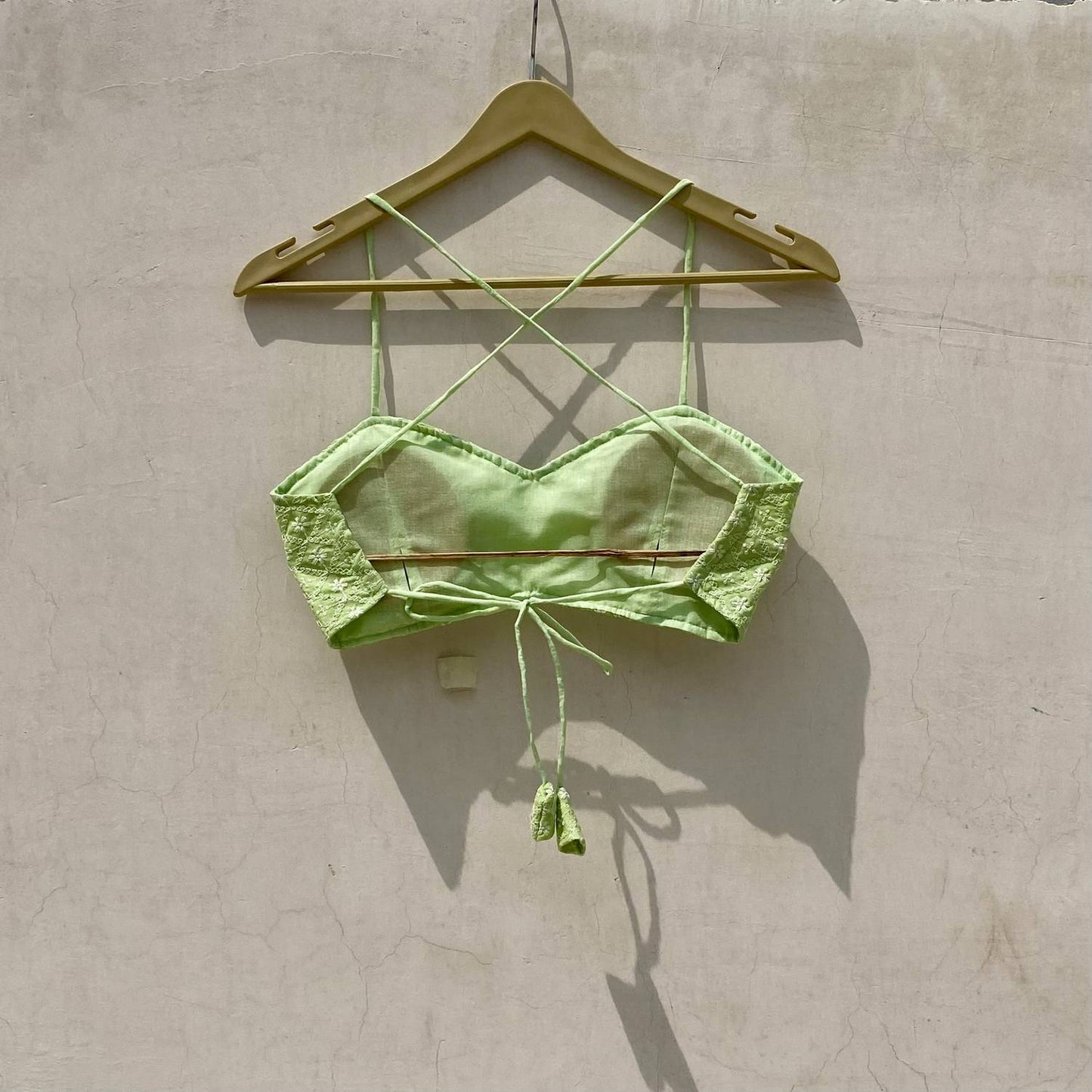 White Mul Shirt and Green Chikan Bra Combo - KJ10075