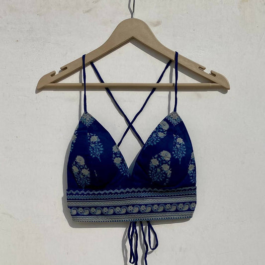 Indigo Floral Removable Pads Bra - KJ0959
