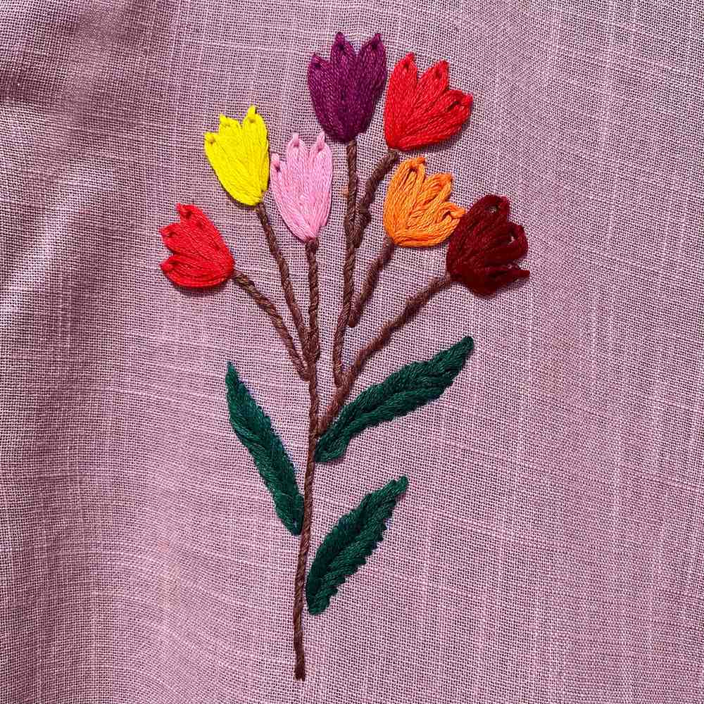 Wine Floral Embroidery Cotton Women Shirt - KJ0913