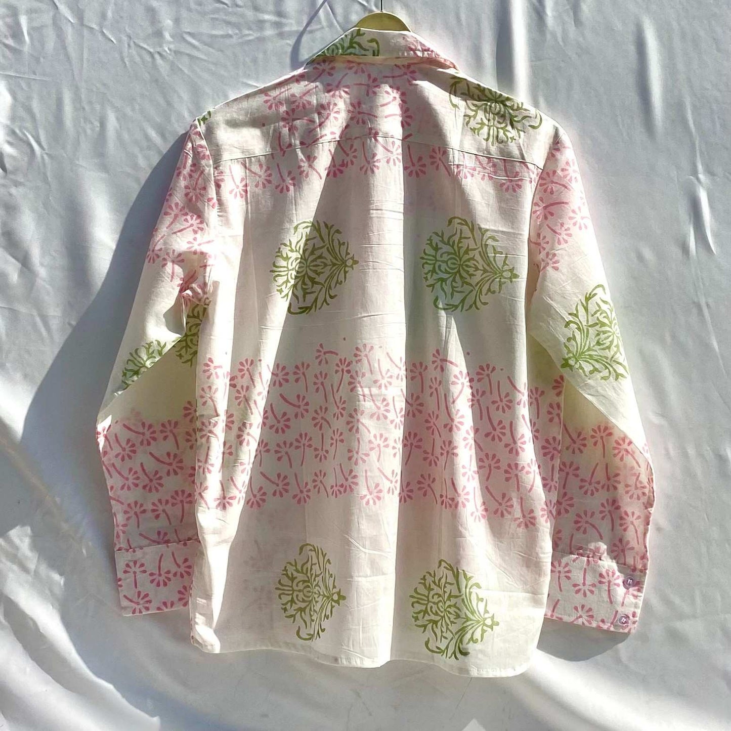 White Floral Pure Handblock Mul Women Shirt - KJ10345