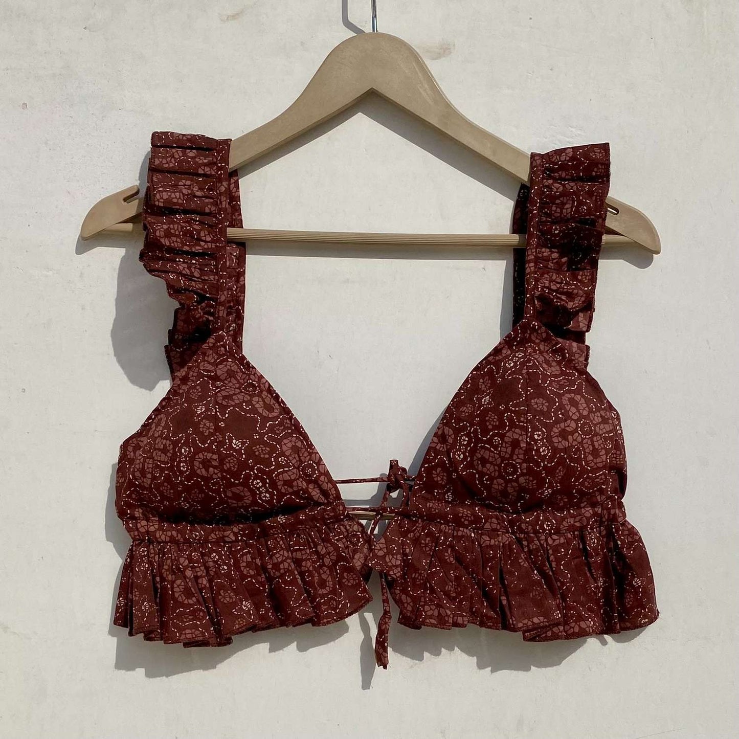 Brown Abstract Frill Removable Pads Bra - KJ0962