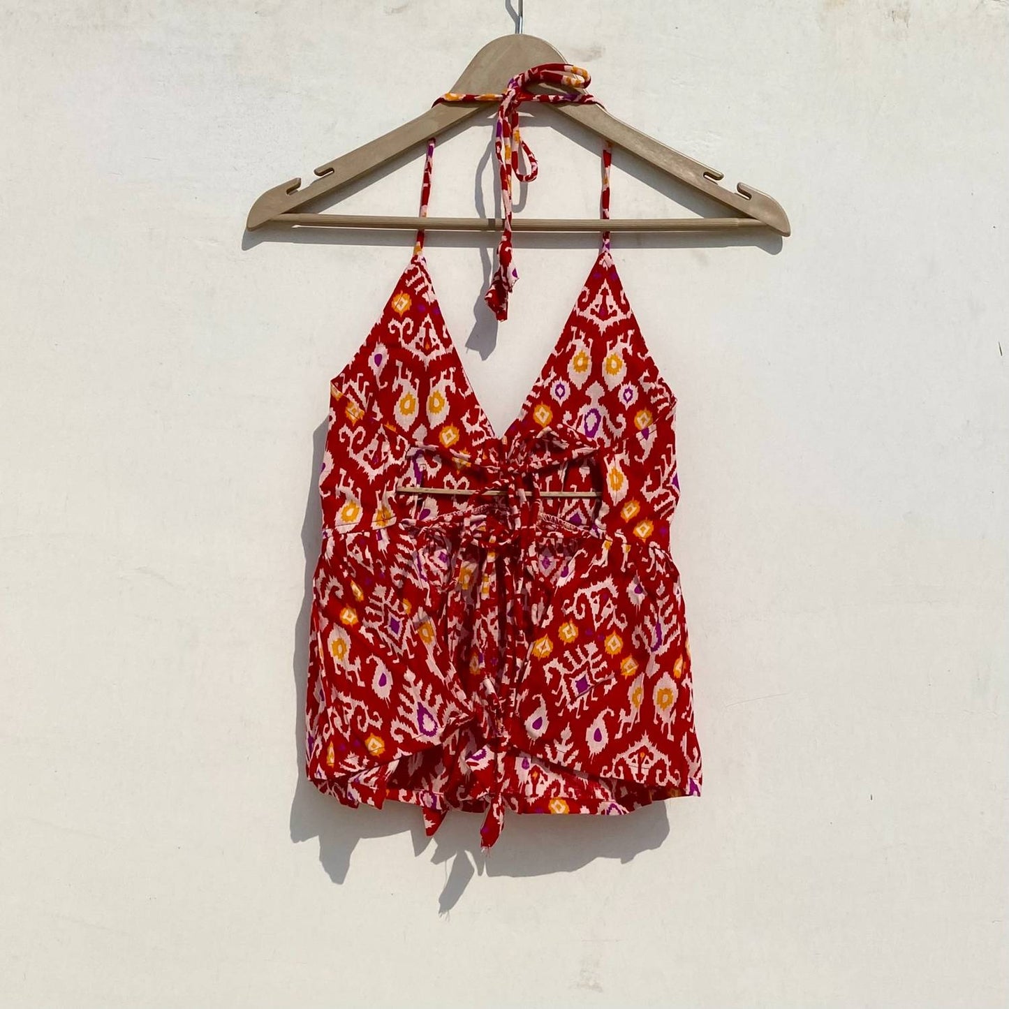 Red Patola Front Knot and Back Knot Removable Pads Top - KJ0942