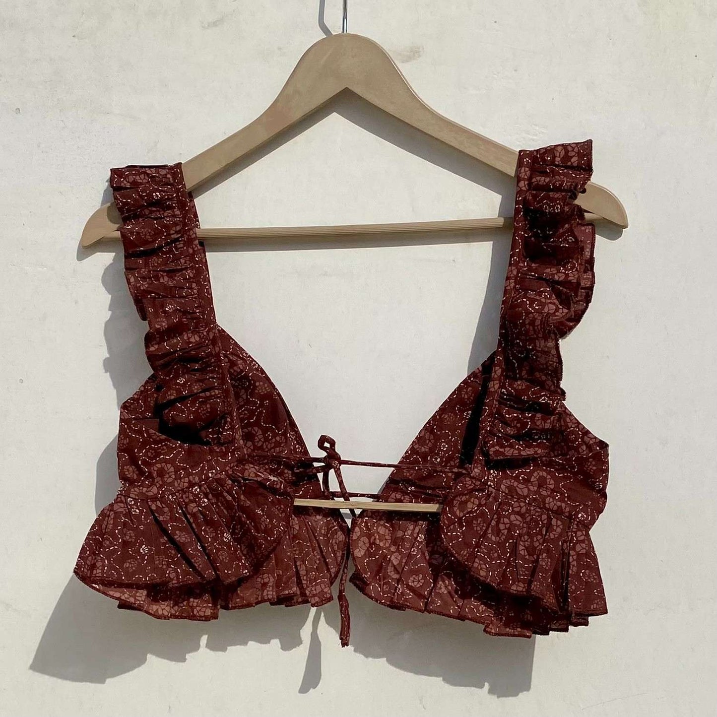 Brown Abstract Frill Removable Pads Bra - KJ0962