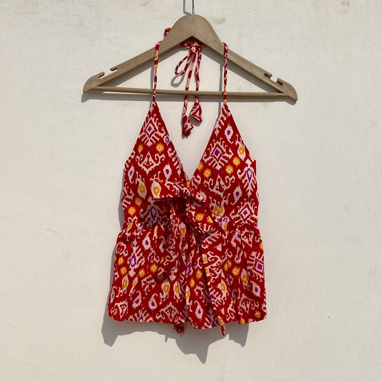Red Patola Front Knot and Back Knot Removable Pads Top - KJ0942