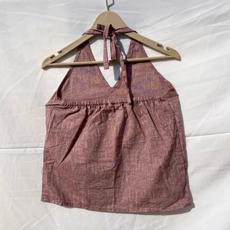 Wine Halter Neck Khadi Cotton Top- KJ0056