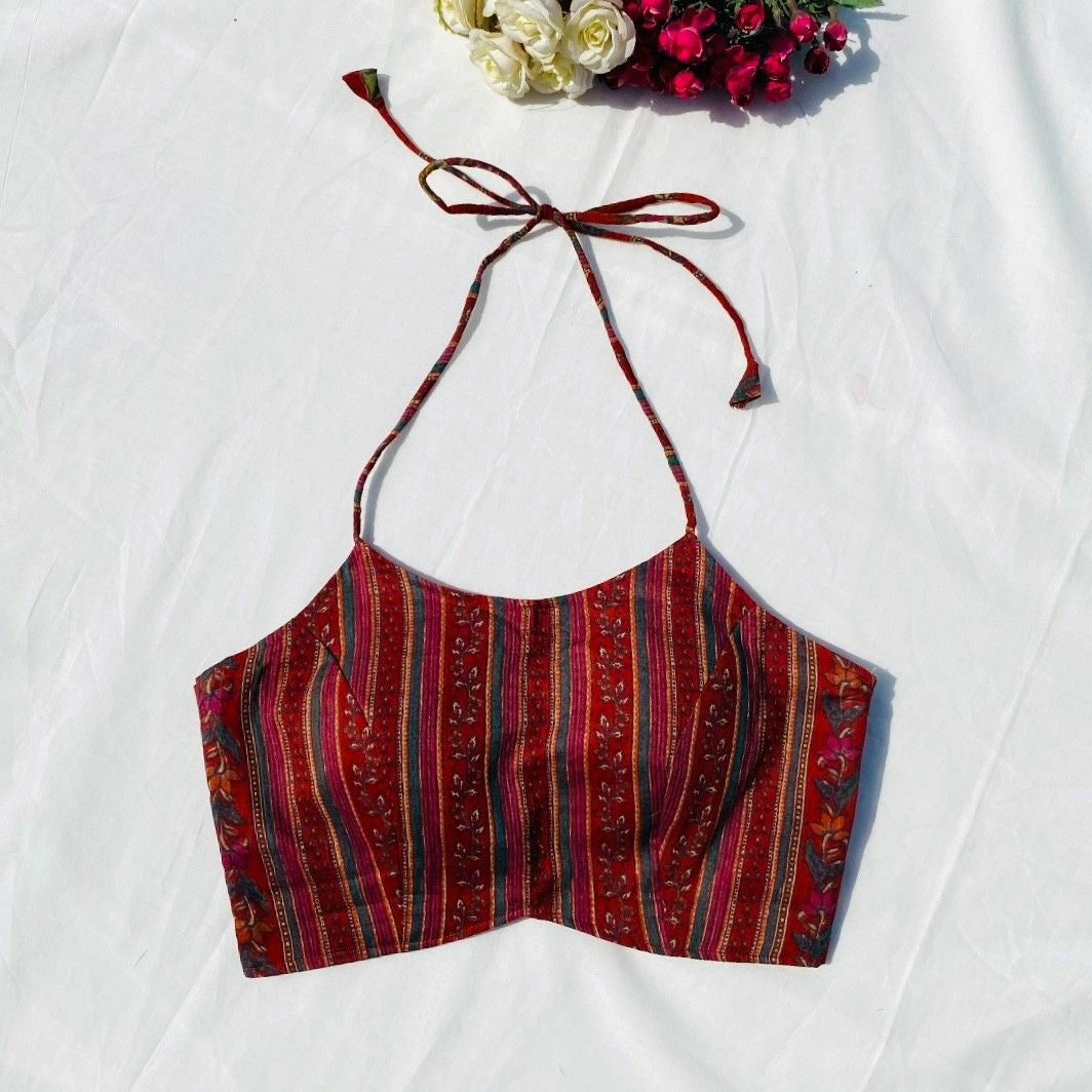 Maroon Stripe Floral Mul Blouse - 700 - FAL10080