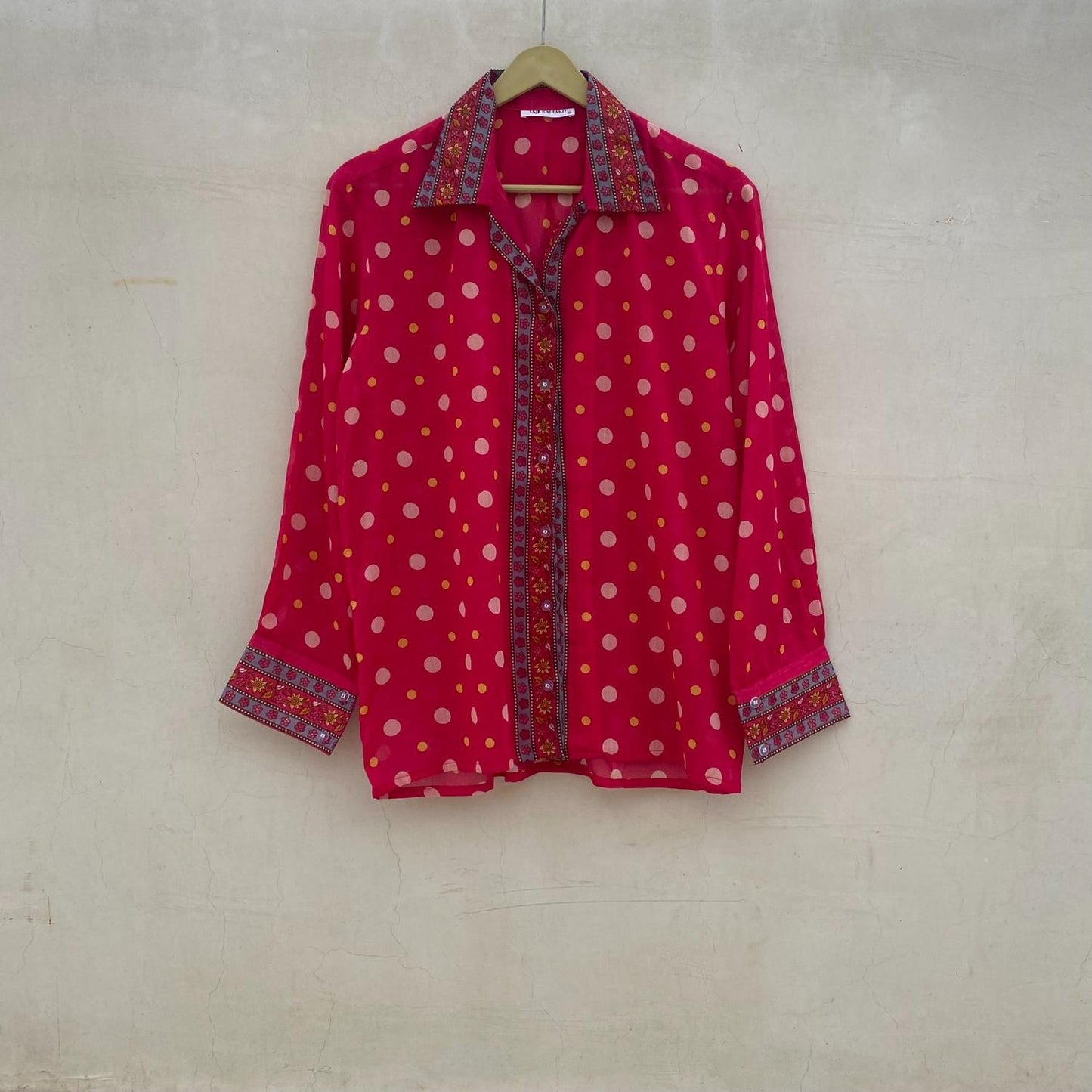 Pink Polka Mul Women Shirt - KJ10095