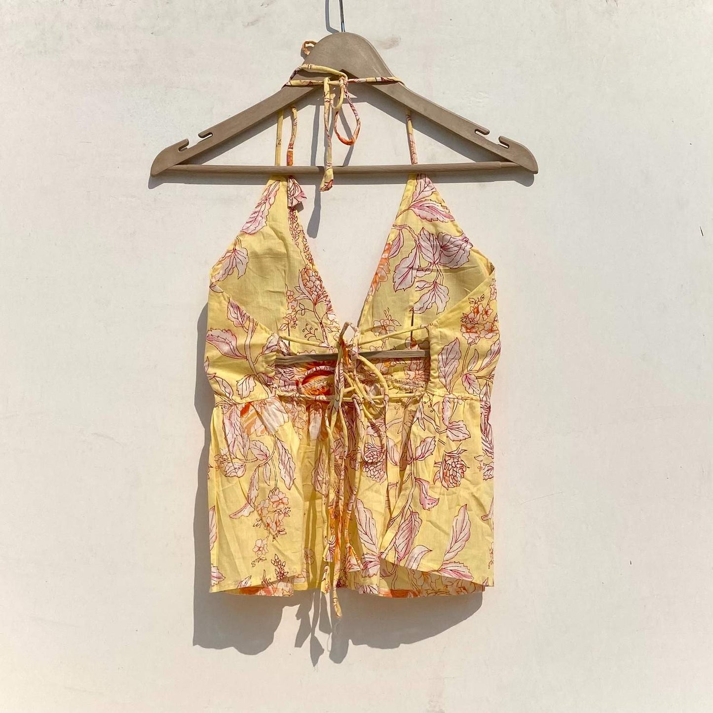 Yellow Floral Front Knot and Back Knot Removable Pads Top - KJ0941 (( Clearance Sale ))