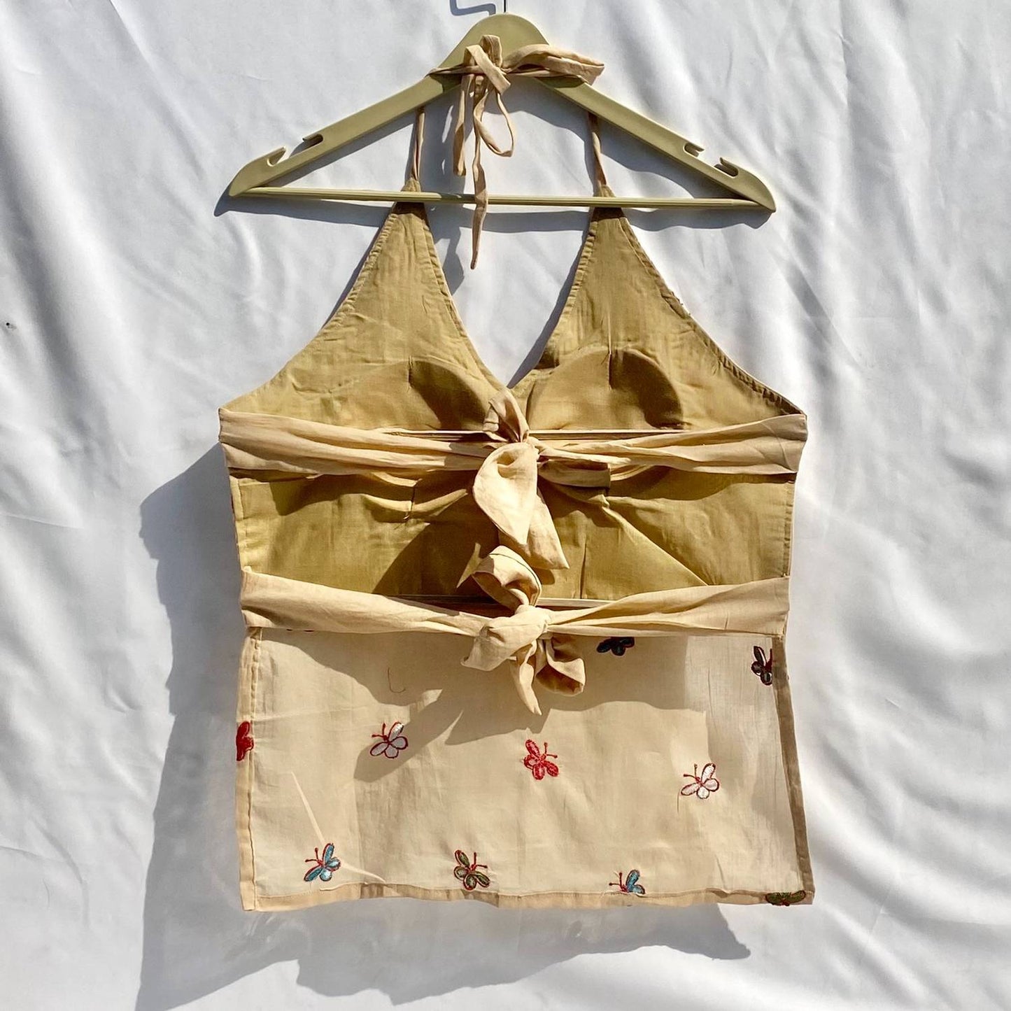 Beige Butterfly Mulmul Removable Pad Kurti Top - KJ10336