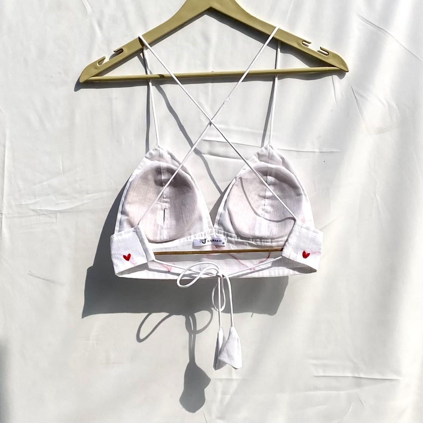 Valentine's Day Collection White Red Fly Embroidery Removable Pads Bra - KJ10304