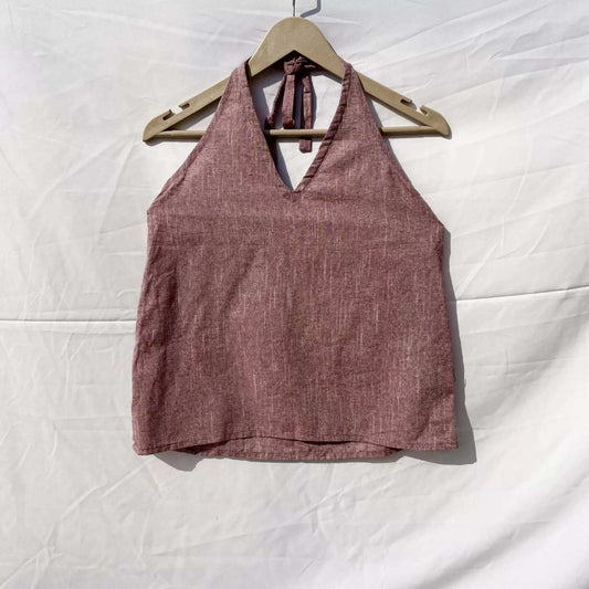 Wine Halter Neck Khadi Cotton Top- KJ0056