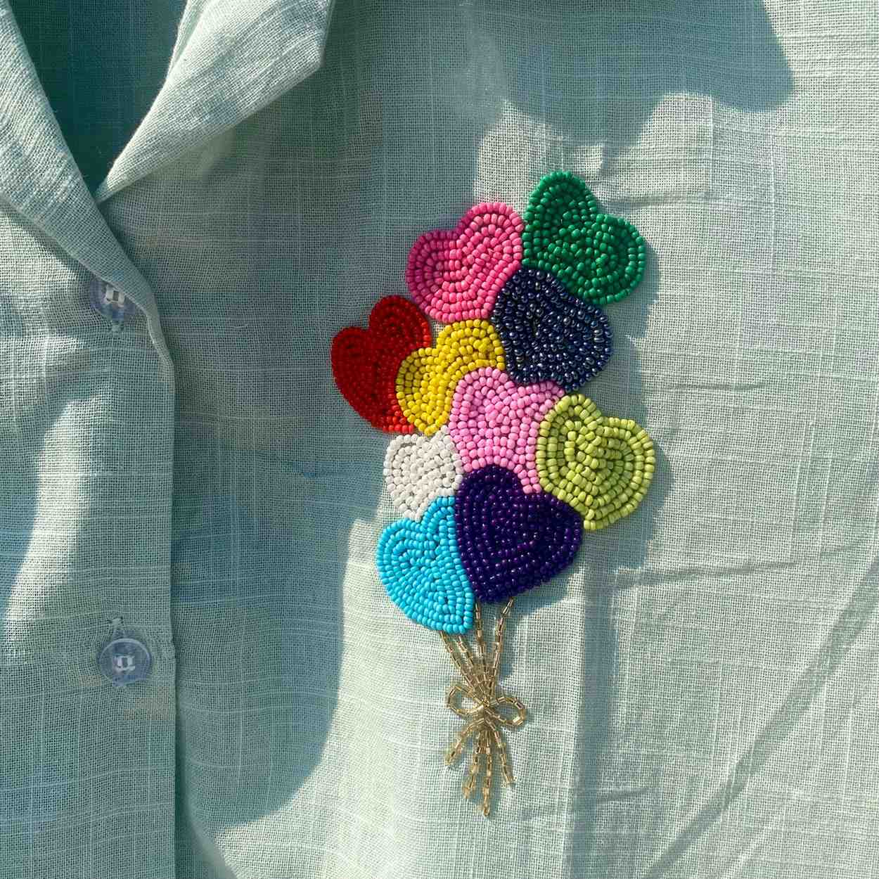Sea Green Balloon Hand Embroidery Shirt and Bra Combo - KJ10200