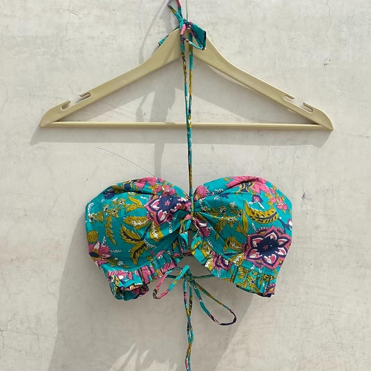 Rama Green Jaal Halter Neck Removable Pads Criss Cross Top Bralette - KJ10178