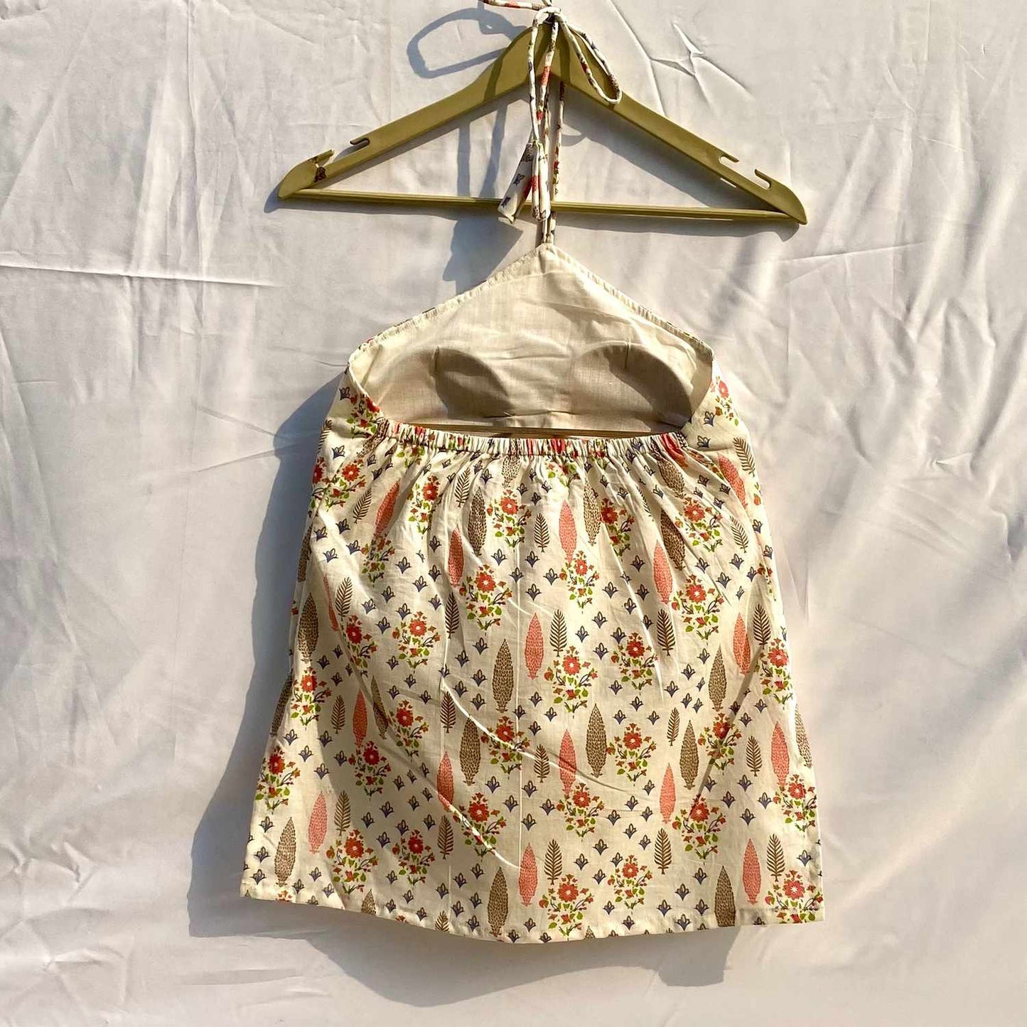 Off White Tree Halter Neck Padded Cotton Top- KJ10301