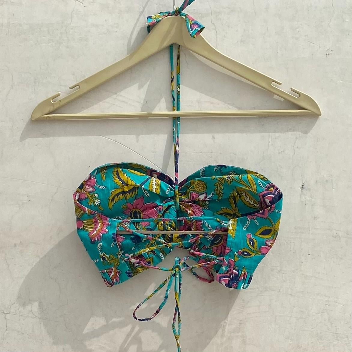 Rama Green Jaal Halter Neck Removable Pads Criss Cross Top Bralette - KJ10178