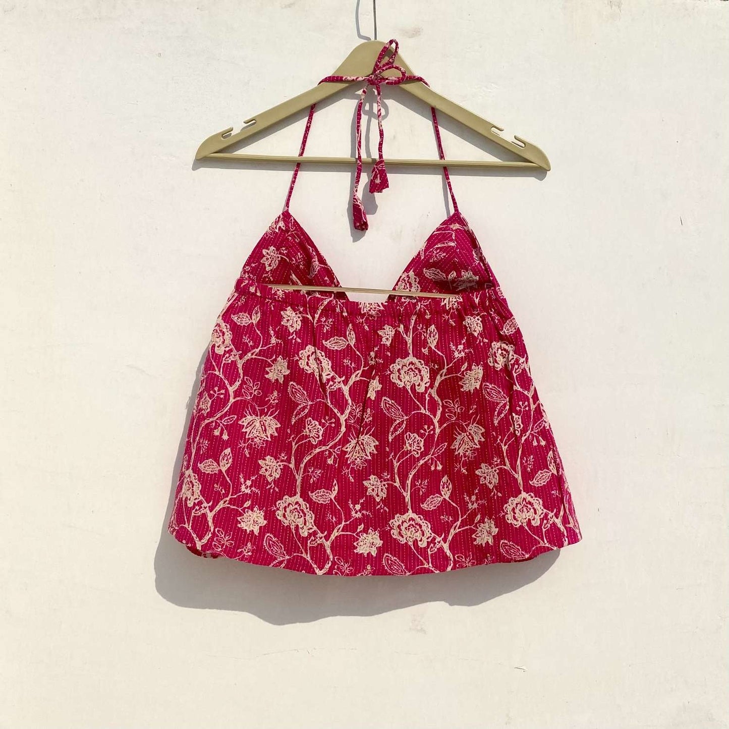 Pink Floral Katha Tree Removable Pads Top - KJ10015