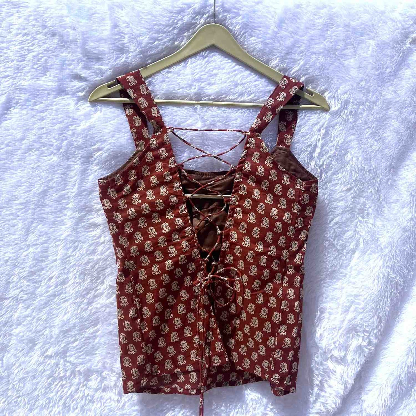 Brown Butti Back Criss Cross Padded Kurti Top - KJ10390