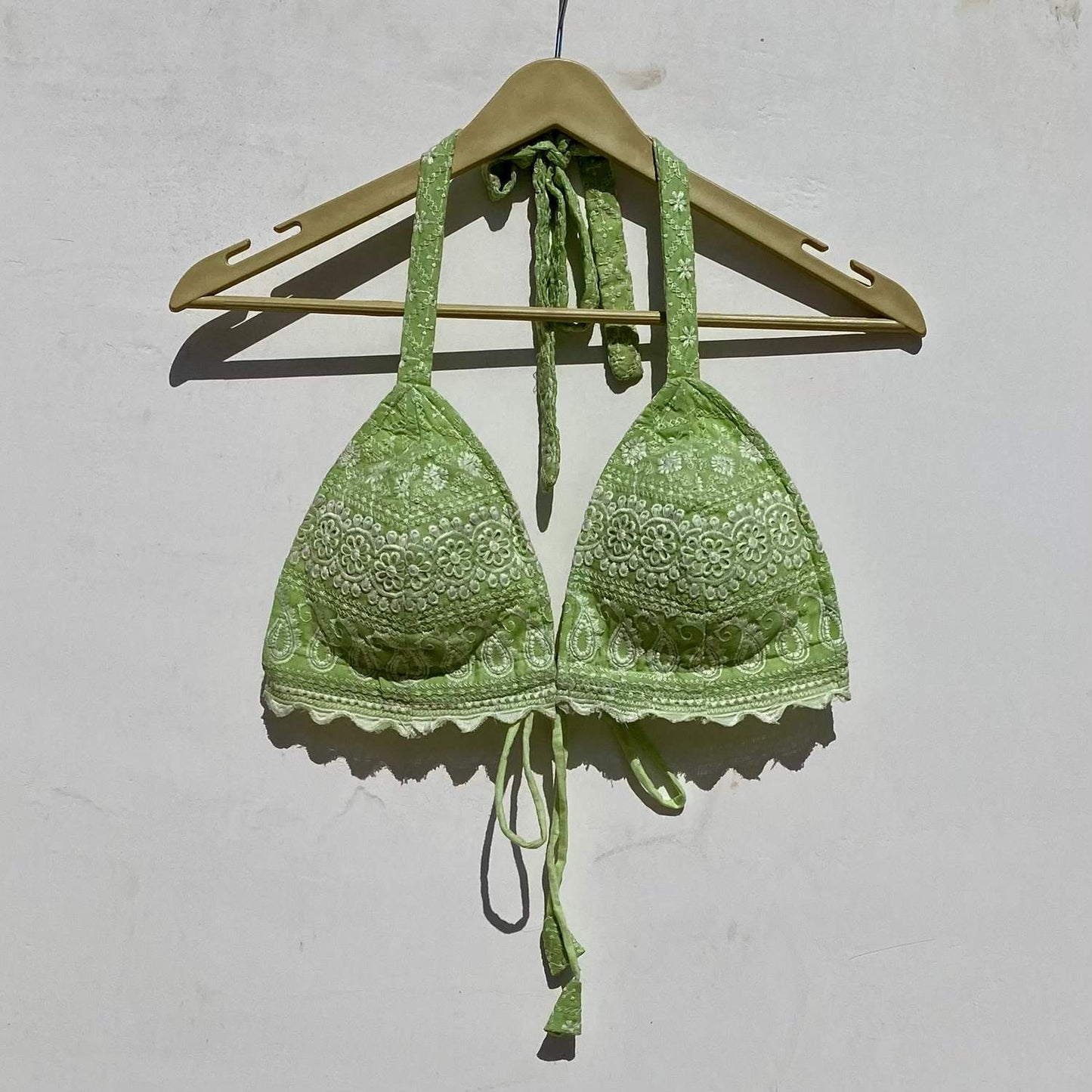 Wine Katha Shirt & Green Chikan Cotton Bra Combo - KJ0934