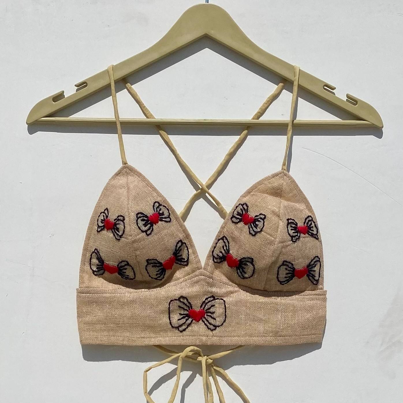 Jute Butterfly Embroidery Removable Pads Bra - KJ0926