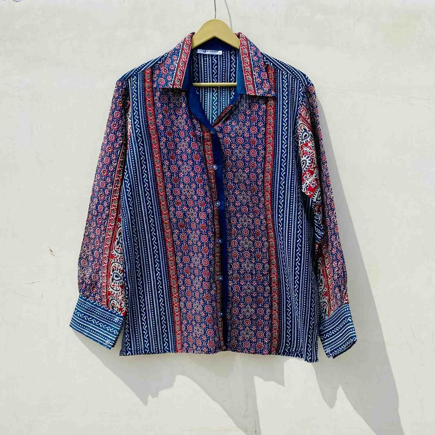 Indigo Ajrakh Shirt and Bra Combo - KJ10073
