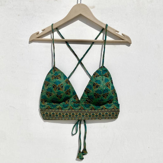 Green Beige Floral Removable Pads Bra - KJ10006