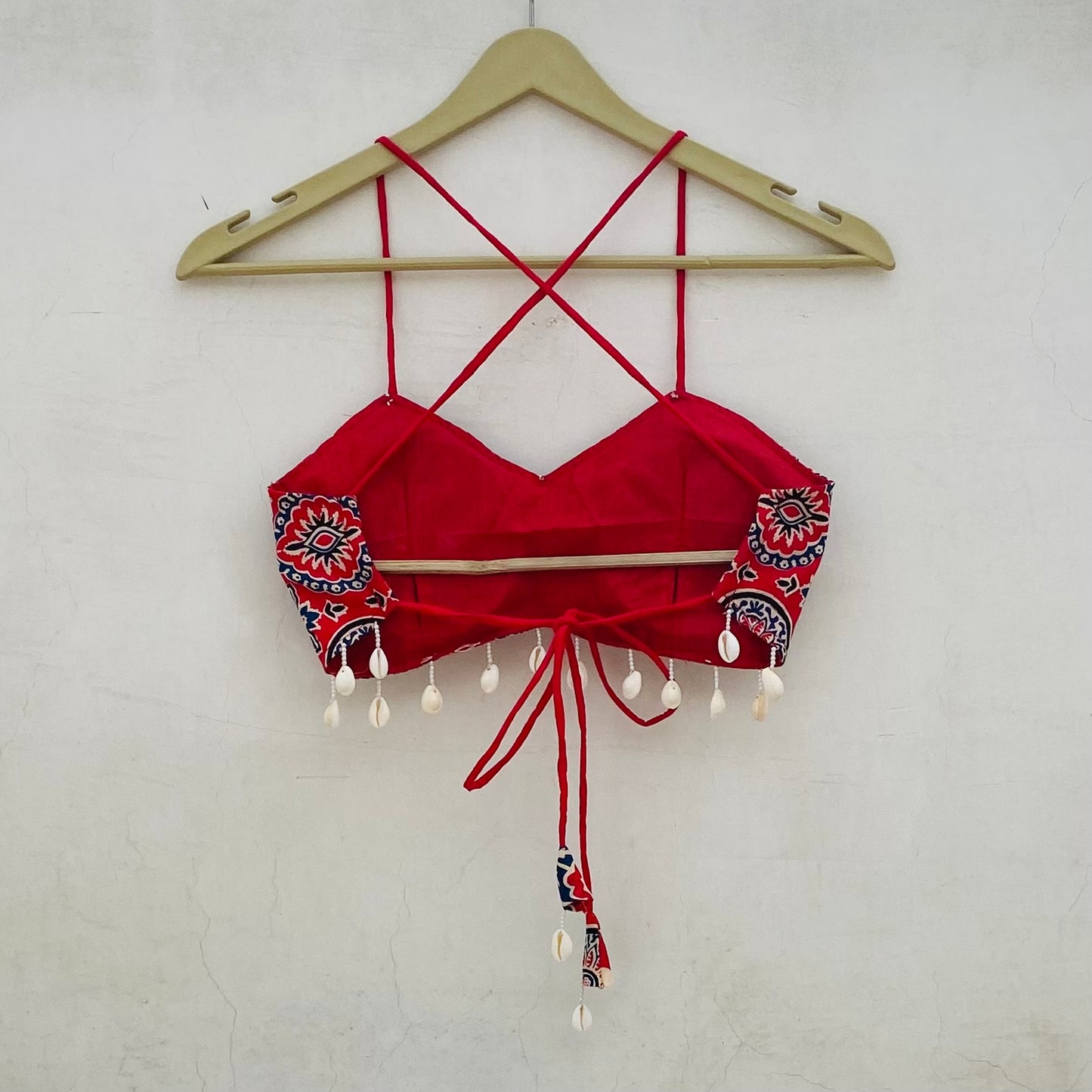 Navratri Red Ajrakh Removable Pads Top - KJ10111