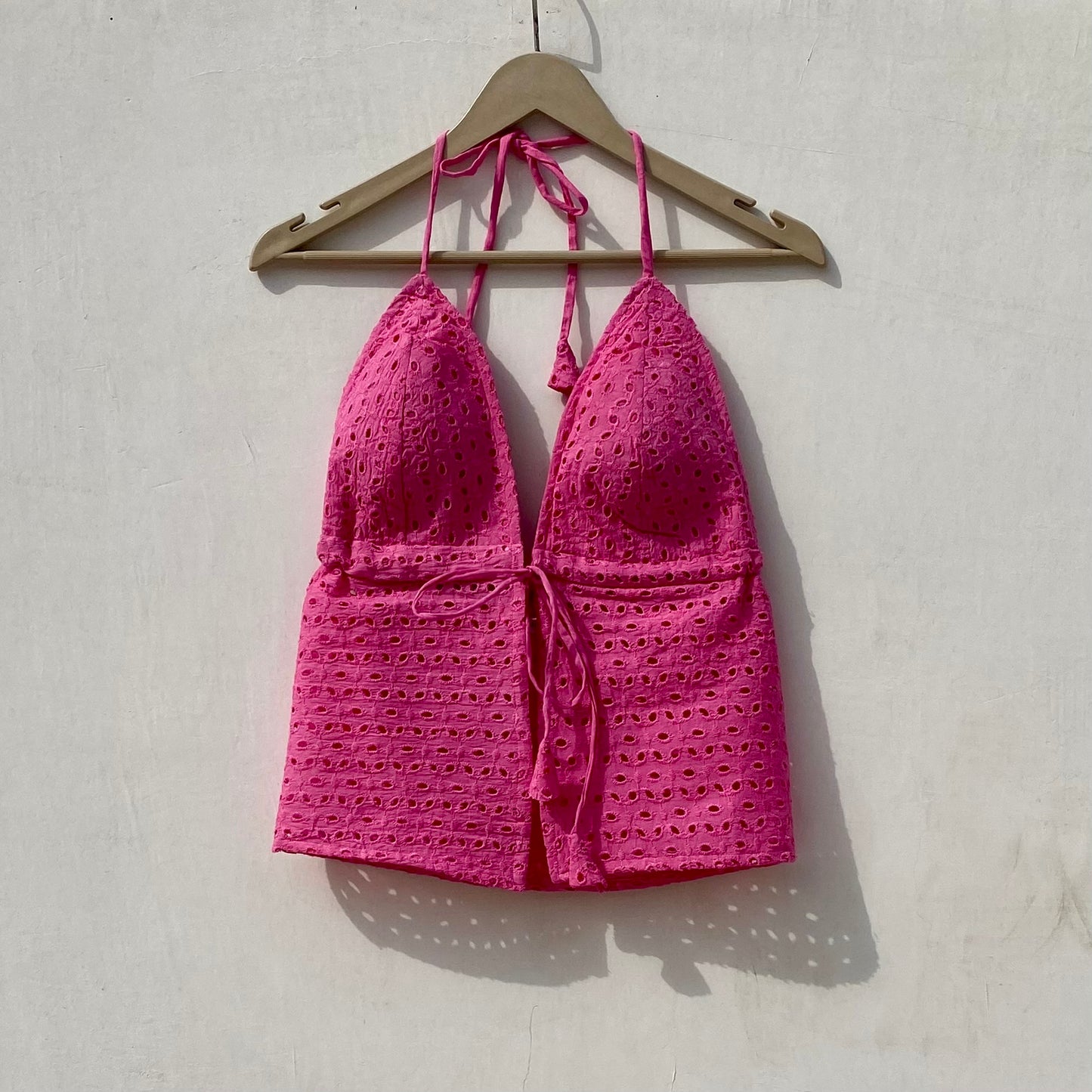 Pink Chikan Bow Removable Pads Top - KJ10026