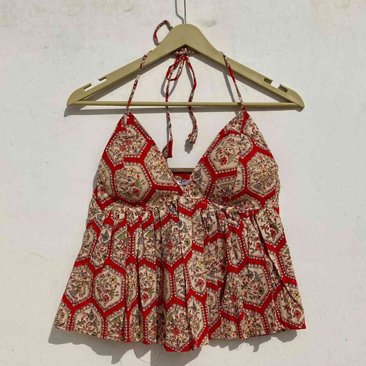 Red Traditional Tree Removable Pads Top - KJ0971