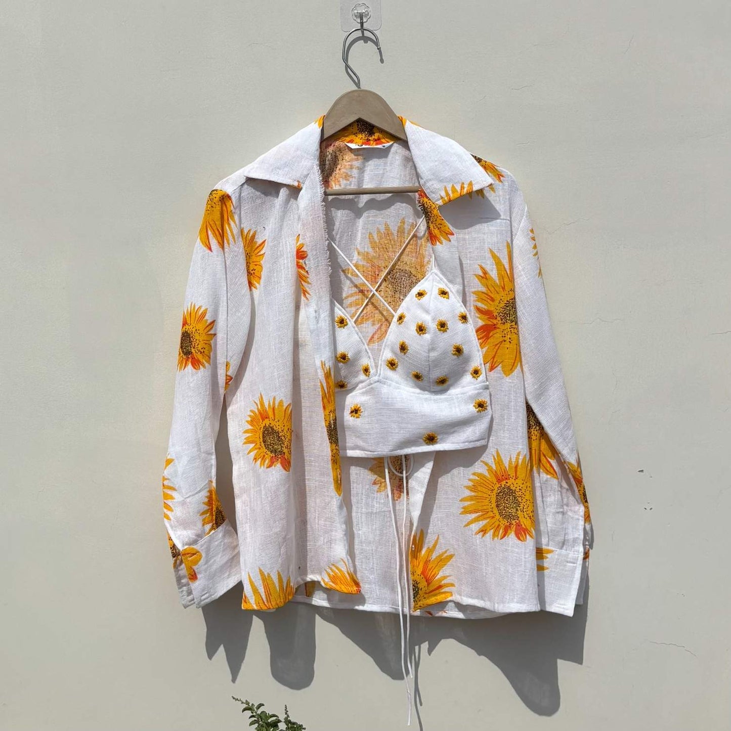 Sunflower Shirt and Embroidery Bra Combo - KJ10447