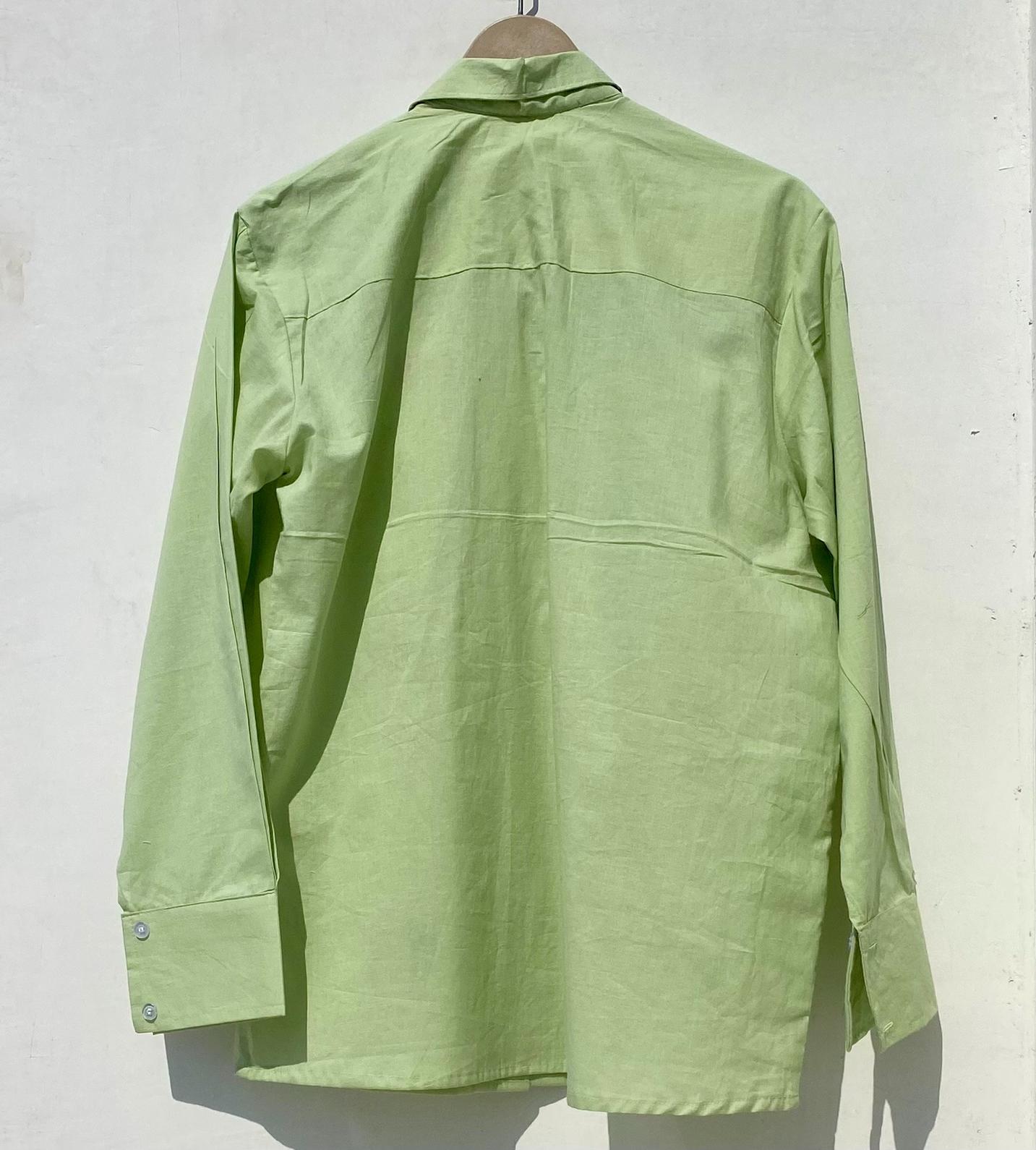 Neon Green Dil Embroidery Slub Women Shirt - KJ0915