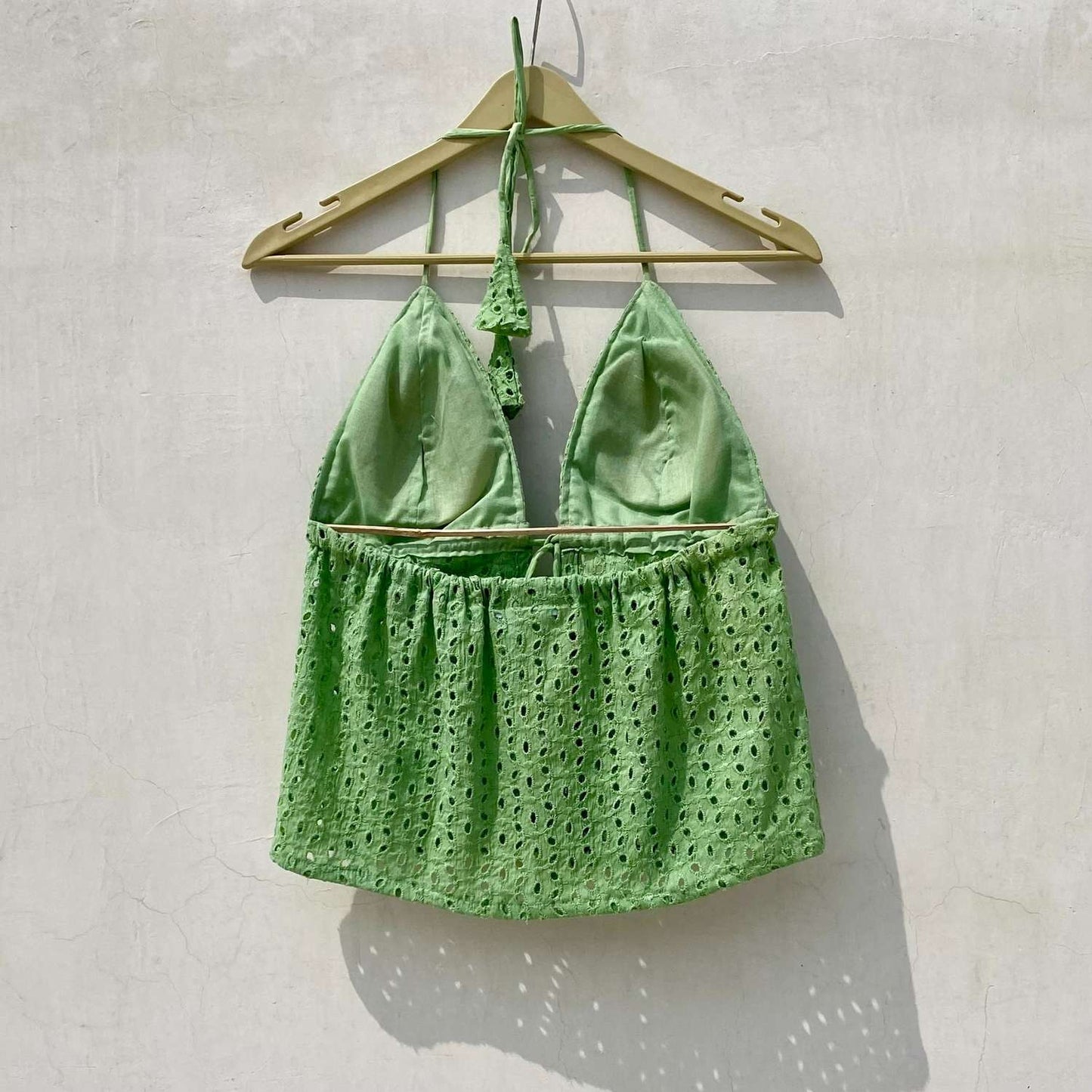 Green Chikan Front Knot & Open Tree Removable Pads Top - KJ10077