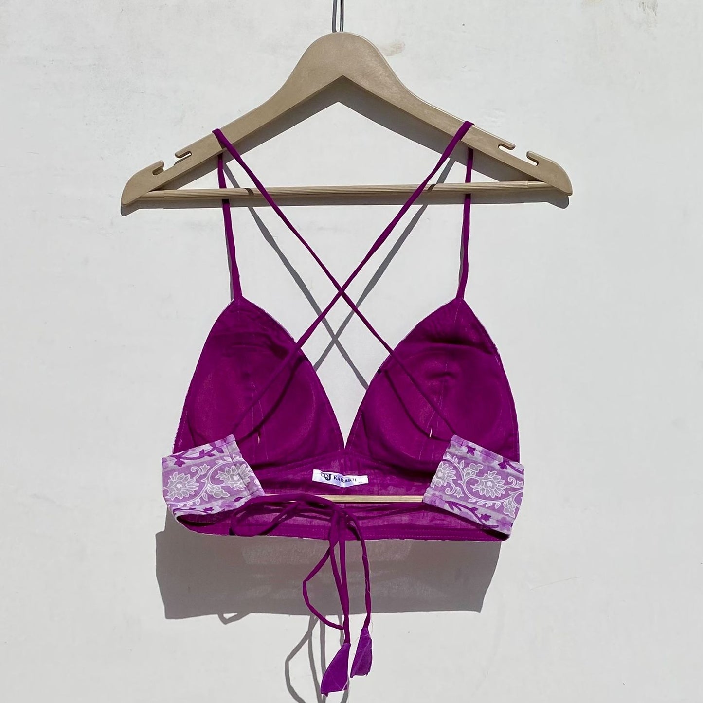 Pink Slub Cotton Flip Flop Shirt & Lavender Floral Cotton Bra Combo - KJ0932