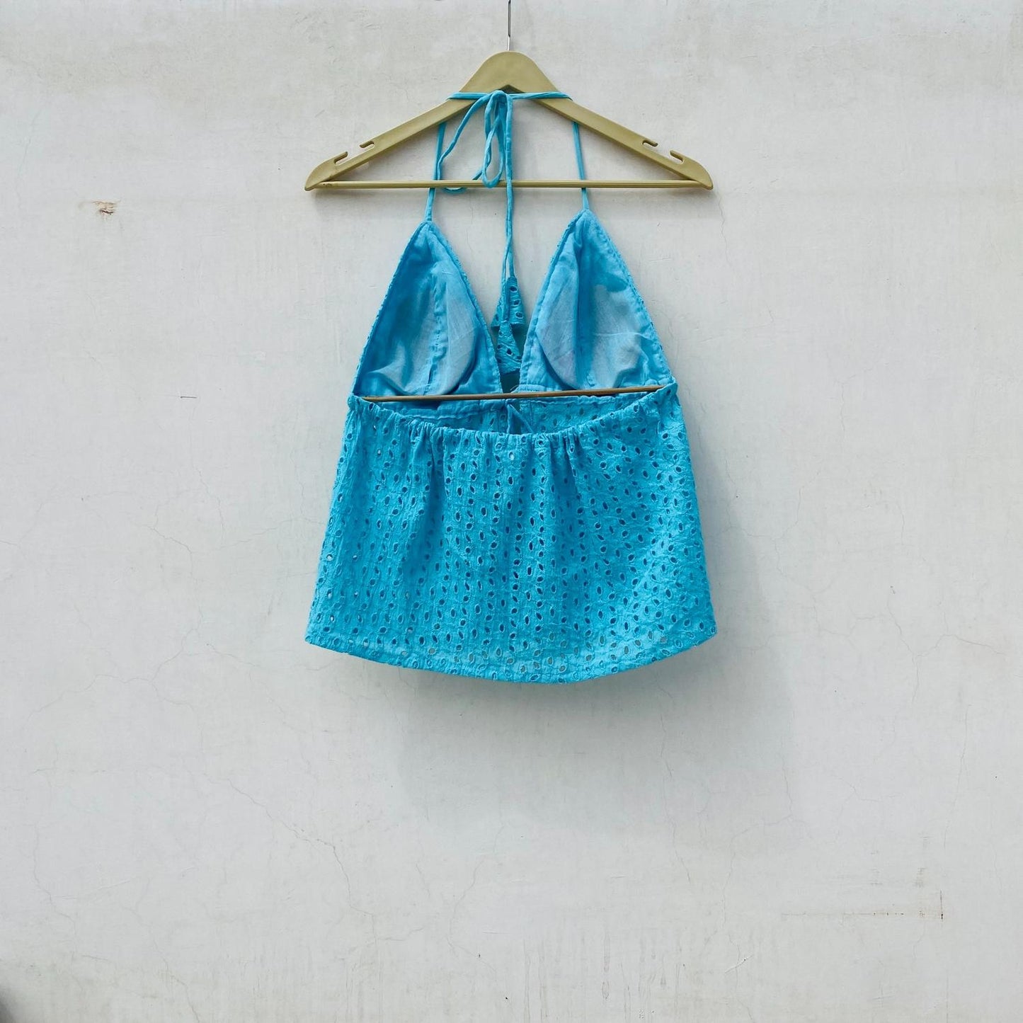 Blue Chikan Front Knot & Open Tree Removable Pads Top - KJ10076