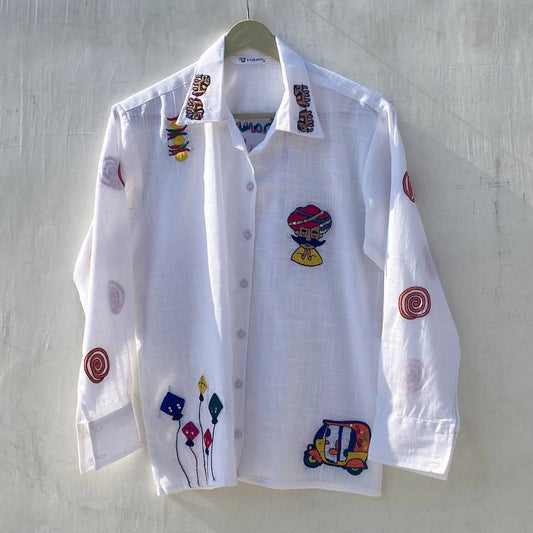 Khama Ghani Hand Embroidery Slub Women Shirt - KJ10196