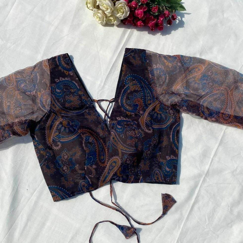 Black Floral Pialsey Organza Blouse - 700 - FAL10082
