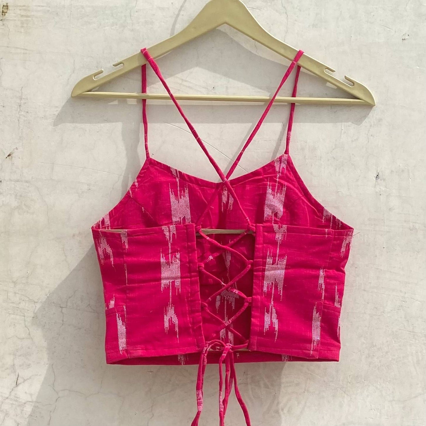 Pink Ikat Criss Cross Removable Pads Top - KJ10181
