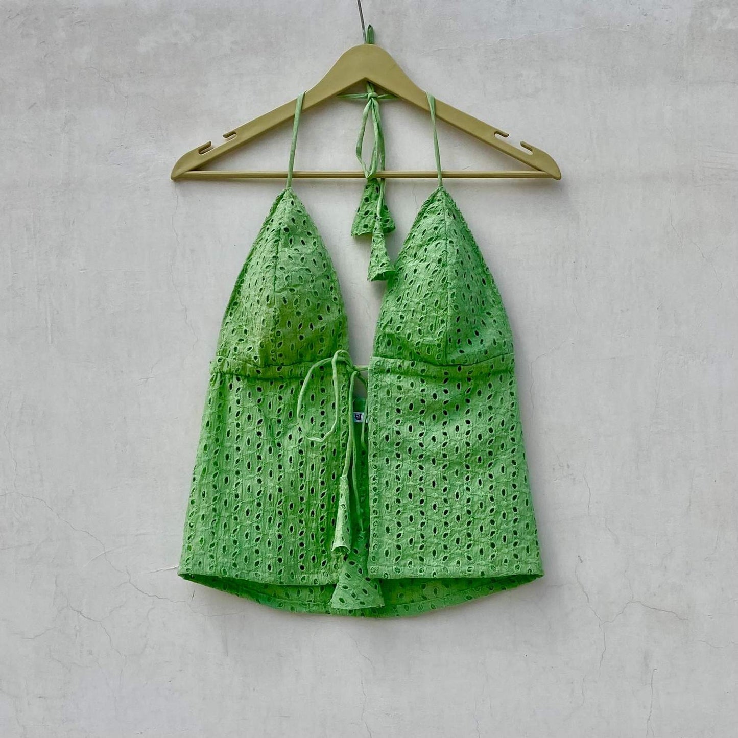Green Chikan Front Knot & Open Tree Removable Pads Top - KJ10077